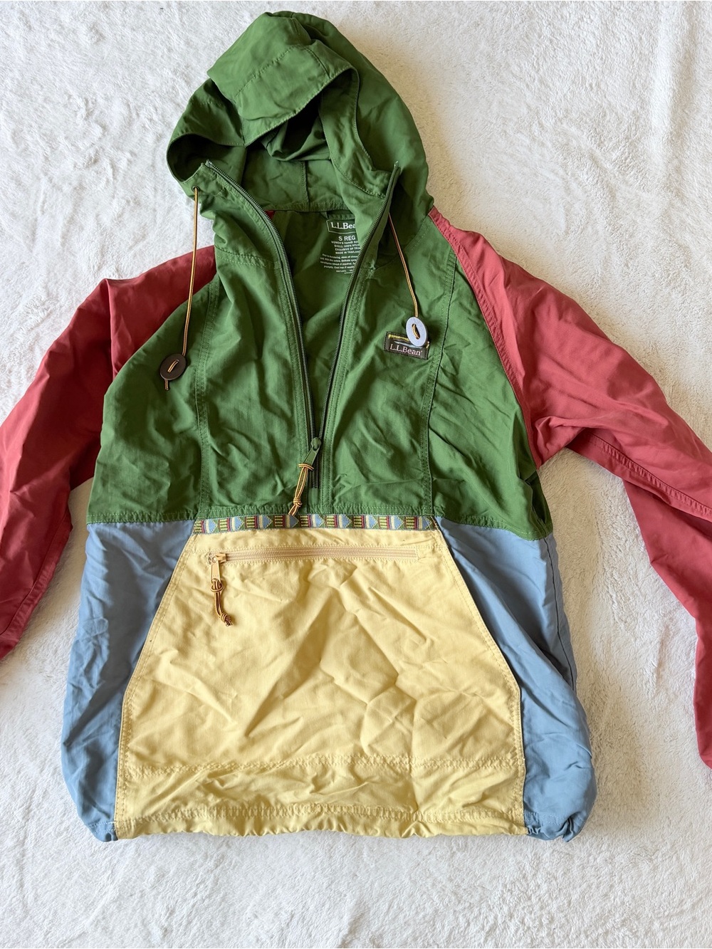 L.L. Bean Colorblock Hooded Pullover Jacket - Green, Red, Yellow, Blue